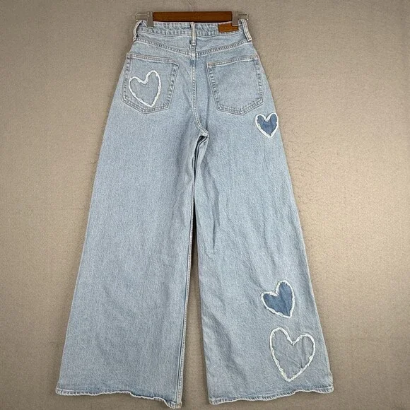 Social Tourist Ultra High Rise Baggy Jeans Hearts Size 3R 24x29 Wide Leg Boho - Picture 6 of 11